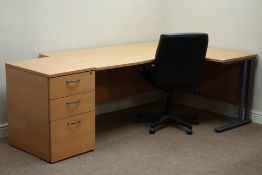 Light wood office desk (W181cm, H72cm, D120cm), matching three drawer pedestal chest (W47cm, H73cm,