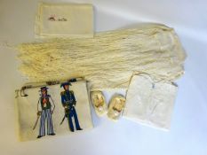 Silk Christening shawl & bootees, cotton pillow case & vest,