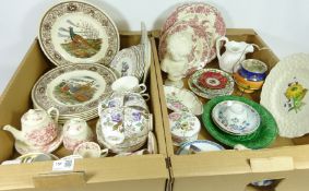 Set of six Mason's 'Game Birds' plates, 19th Century tea bowl and a saucer,