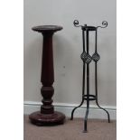 Wrought iron plant stand and a turned wooden plant stand
