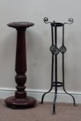 Wrought iron plant stand and a turned wooden plant stand