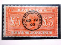 Victorian Stamp - 1882 £5 Orange, with central strike of Burton on Trent cds,