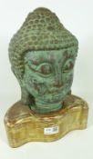 Bronze Buddha head on hardwood stand, H32cm Condition Report <a href='//www.