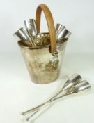 Beaten silver plated Champagne bucket with leather handle,