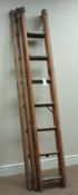 Triple extending wooden ladders,