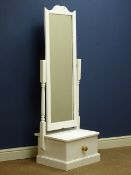 White painted pine cheval mirror with single drawer,