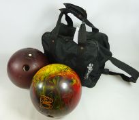 Columbia & Brunswick ten pin bowling balls one with carry case (2) Condition Report