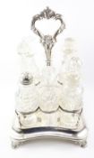 Early Victorian silver cruet stand by John James Keith London 1840 four original cut glass bottles