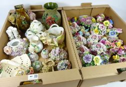 19th Century and later continental and other flower encrusted vases, dishes and bowls,