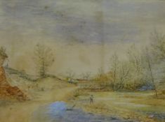 Man Fishing by a River, 19th Century watercolour signed and dated H S Horne 1883,