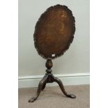 Georgian Chippendale style mahogany tilt top tripod table, shaped pie crust top,
