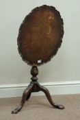 Georgian Chippendale style mahogany tilt top tripod table, shaped pie crust top,