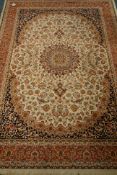 Persian Kashan design beige ground rug/wall hanging,