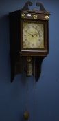 19th century oak hooded wall clock, 30-hour movement striking bell,