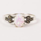 Opal and marcasite ring stamped 925 Condition Report <a href='//www.