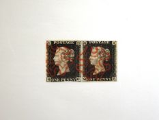 Victorian Stamps - pair of red franked Penny Blacks,