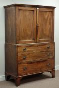 George III mahogany linen press, two panelled doors above two false and one long drawer,