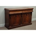 Victorian mahogany chiffonier, two arched panelled doors, two drawers above,