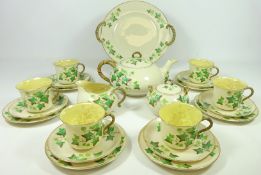 19th/ early 20th Century Belleek Ivy pattern tea service comprising Teapot, sandwich plate,