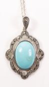 Turquoise and marcasite pendant necklace stamped 925 Condition Report <a