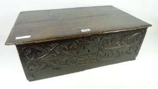 Early 18th Century Oak Bible box with hinged top and carved detail W67cm x H23cm