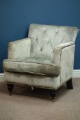 Laura Ashley armchair upholstered in buttoned crushed velvet, turned ebonised front feet,