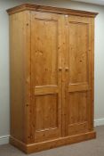 Solid pine double wardrobe, panelled doors, W130cm, H197cm,