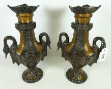 Pair classical style bronze urns with Swan neck handles,