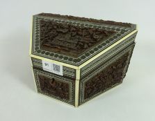 Early 20th Century Anglo Indian carved wood and ivory inlaid correspondence box W23cm