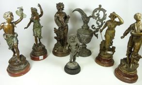 Two pairs of spelter figures,