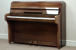 Zender upright piano in teak lacquered case, W129cm, H100cm,
