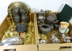 Walker & Hall Victorian tea set, Toby jug, pair of brass candlesticks, brass plaque,