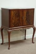 Mid 20th century mahogany cocktail cabinet, cabriole legs with carved frieze,