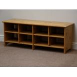 Solid pine eight compartment shoe rack, W120cm, H46cm,