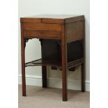 George III mahogany bedside dressing stand, double hinged top revealing compartment,