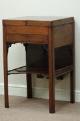 George III mahogany bedside dressing stand, double hinged top revealing compartment,