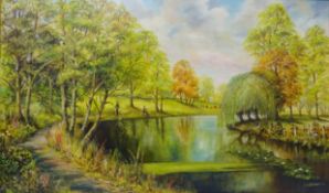 River Devon in Newark, oil painted on canvas signed and dated F H Webster '80,