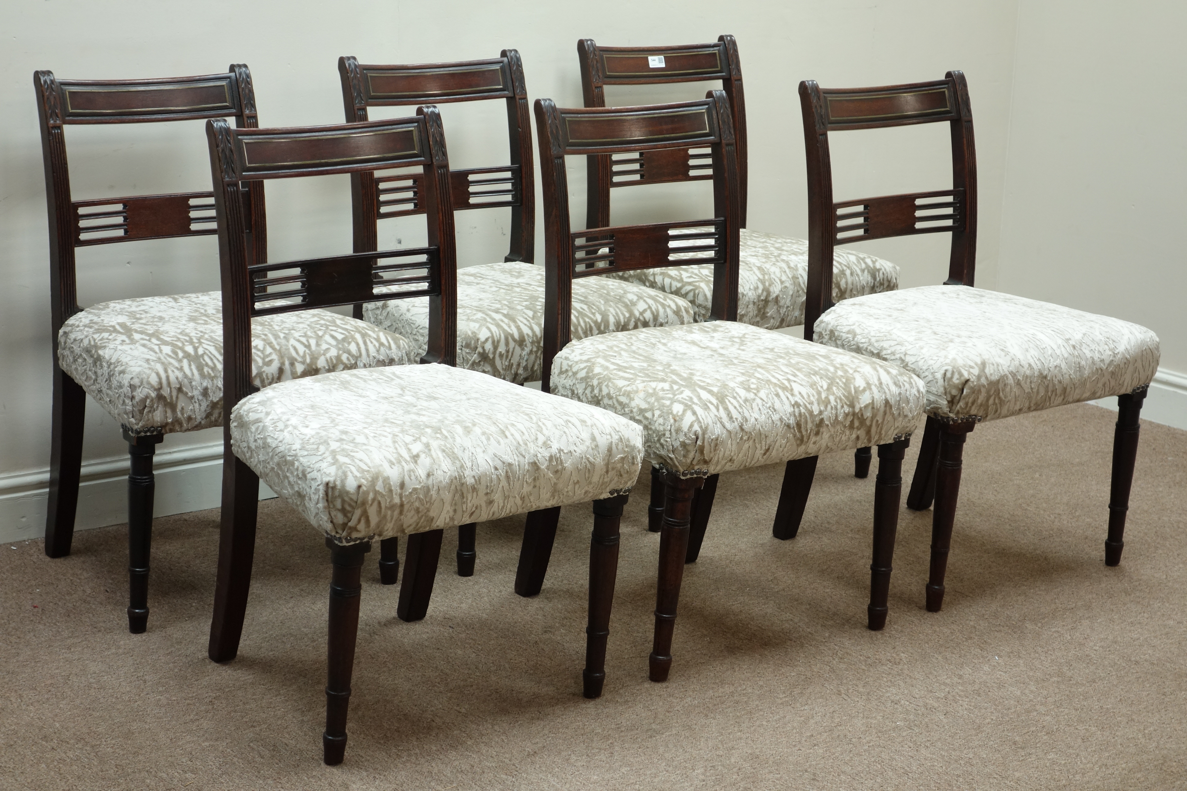 Set six Regency mahogany dining chairs, brass inlay, - Image 2 of 3