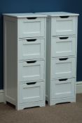 Two white finish four drawer bathroom pedestals, W30cm, H83cm,