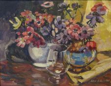 Still Life Flowers and Glass, oil on board signed and dated 1965 Adam Robson (British 1928-2007),