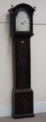 19th century carved oak longcase clock, 30-hour movement striking bell,