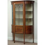 Edwardian inlaid mahogany display cabinet, curved sides, central astragal glazed door,