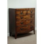 Georgian mahogany bow front chest, two short and three long drawers, splayed bracket feet, W102cm,