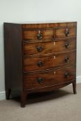 Georgian mahogany bow front chest, two short and three long drawers, splayed bracket feet, W102cm,