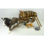 Beswick Shire Horse with wooden ale cart and barrels and a Beswick St.