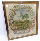 Framed Needlework of a Continental scene 72cm x 63cm Condition Report <a
