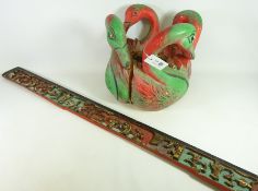 19th/ early 20th Century Chinese carved wood bed panel and a carved wood swan planter (2)