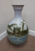 Large studio pottery vase by John Egerton, decorated with scenes of Whitby Abbey, St Mary's,