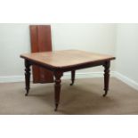 Victorian mahogany telescopic dining table with two leaves, 120cm x 126cm - 182cmc (with leaves),