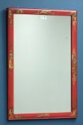 20th century red lacquered and gilt Japanese style mirror,